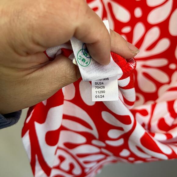 Loft Red White Abstract Floral Short Sleeve Dress Size Large Resort Casual - Picture 7 of 9